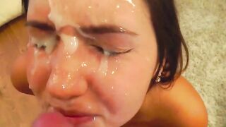 Huge facial on cute girl.