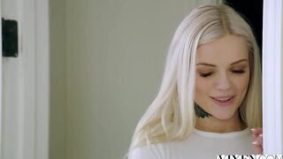 Alex Grey rubs her clit while Marley Brinx blows her neighbor