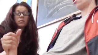 Teacher jerking her student