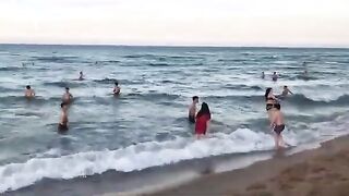 Afternoon bathing in Tuy Hoa beach, Vietnam.