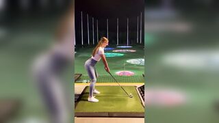 Canadian pole vaulter Robin Bone tries her hand at golf