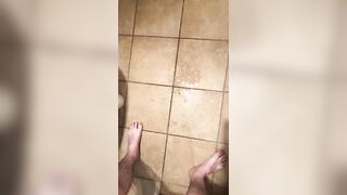 Pissing with a hard cock all over the floor. Who wants to get dirty?