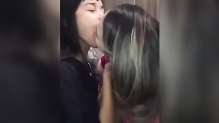 Two girlfriends making out...