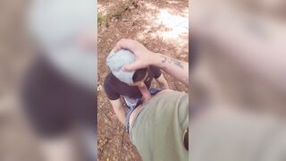 swallowing my uncut cock in the woods