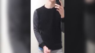 Cute Boy wank in school bathroom and cum in classroom